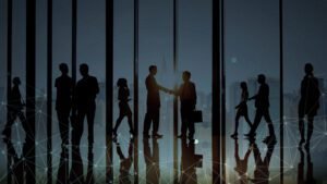 Business professionals having a casual meeting in a modern office